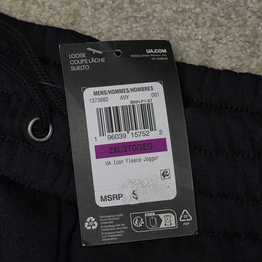 Under Armour Mens Icon Fleece Joggers Black Sweatpants 2XL NWT Lounge Casual